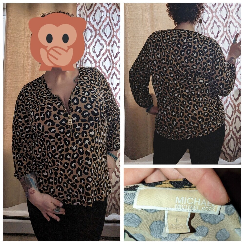 Michael Kors‎ Size XL Animal Print 3/4 Sleeve Blouse